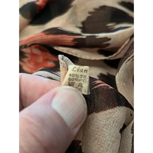 Leopard Print Scarf Womens One Size Beige Brown Orange Silk Blend Sheer - Picture 5 of 6